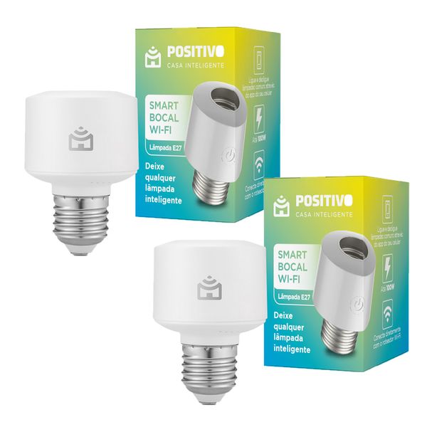 Kit 2 Smart Bocais Wi-Fi Positivo Casa Inteligente - E27 - 100W - Wi-Fi - 100/240V – App/Google Assistente/Alexa Kit 2 Smart Bocais Wi-Fi Positivo Casa Inteligente - E27 - 100W - Wi-Fi - 100/240V ? App/Google Assistente/Alexa