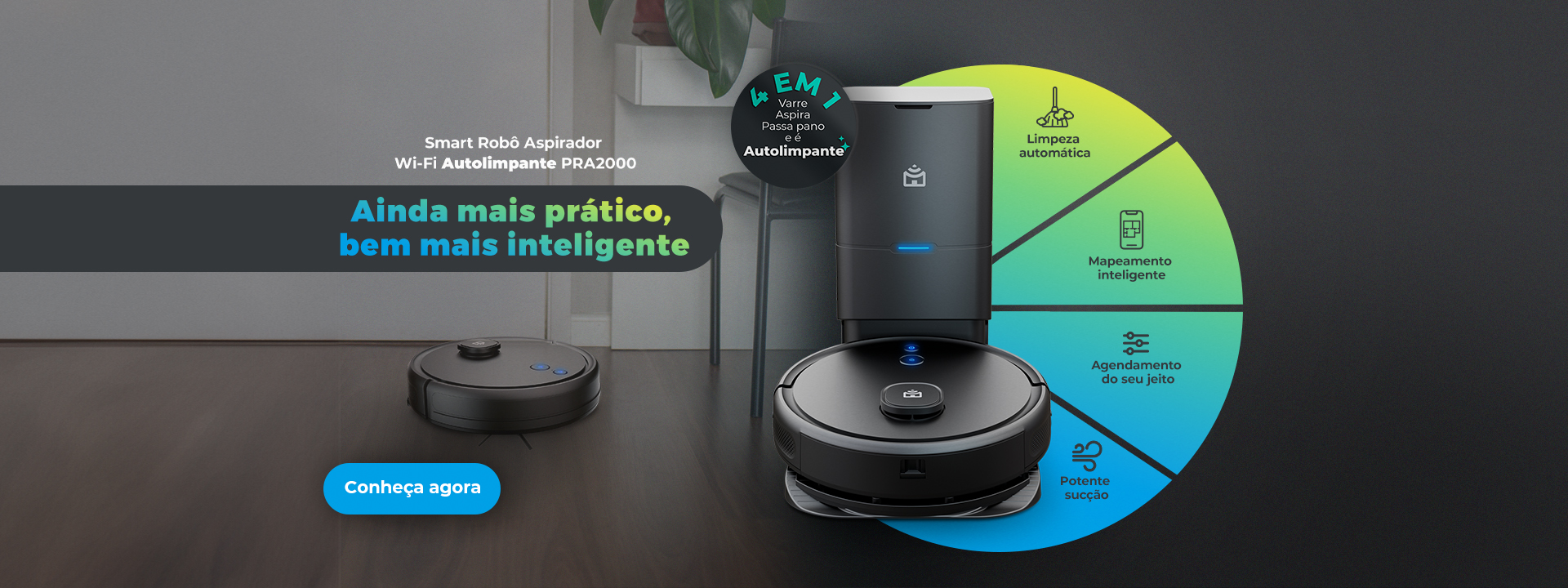 Smart Robo Aspirador Wi-Fi Autolimpante